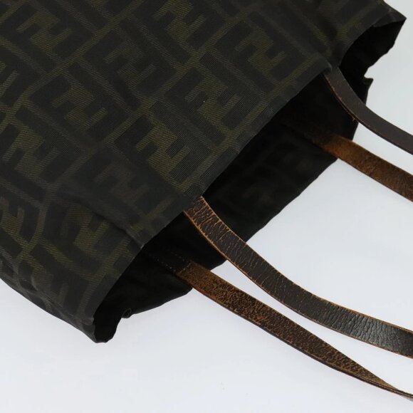 FENDI Zucca Canvas Tote Bag Nylon Brown Black Auth bs27180 - Picture 7 of 16